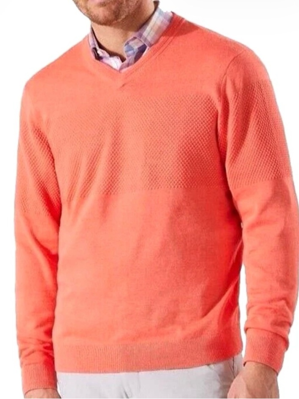 Tommy Bahama Men’s IslandZone Coolside V-Neck Sweater Coral Mango Blossom